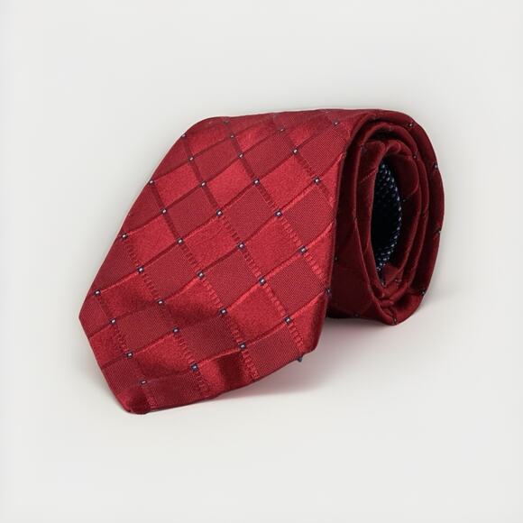 Tommy Hilfiger Red Silk Tie Men’s Classic Check Pattern – 100% Silk Made in USA - Picture 1 of 6